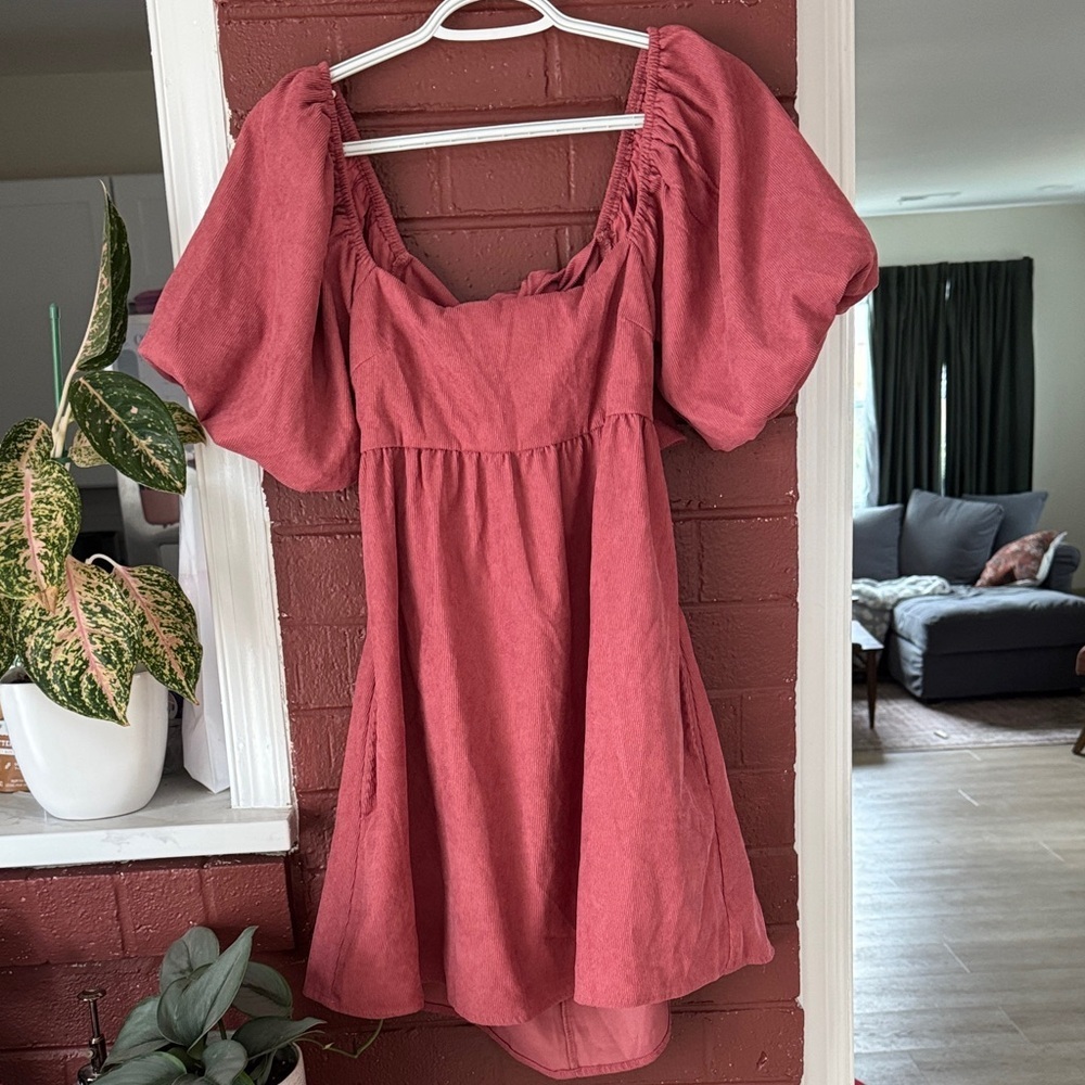Puff Sleeve Tie Back Mini Dress in Dusty Rose Small